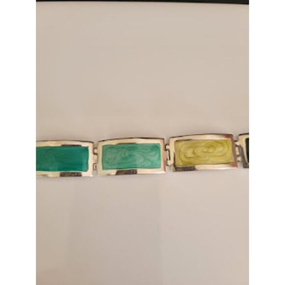 Vintage Five Panel Bracelet Silver Tone with Pearlized Enamel Panels Casual 80's - Picture 1 of 9